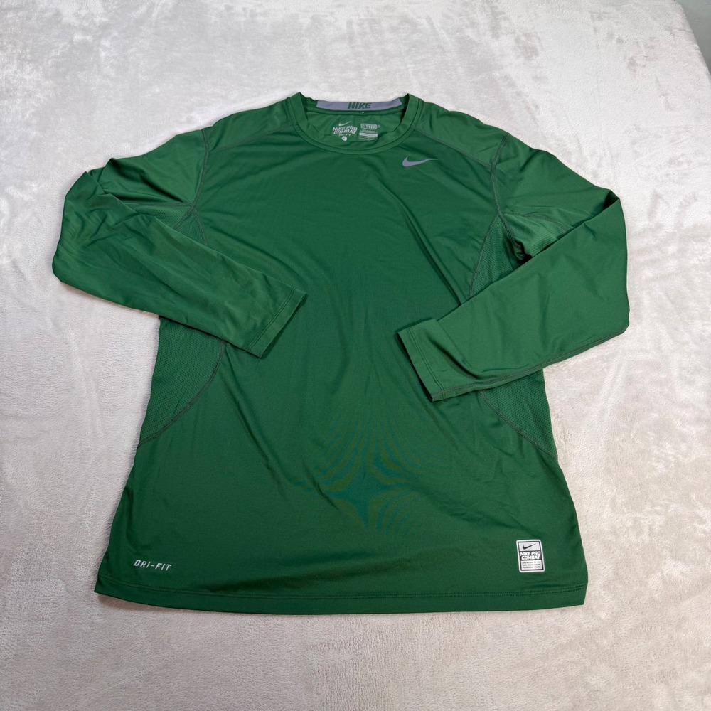 Nike Pro Combat Dri-FIT Fitted Shirt Mens Large Green Polyester Training Top